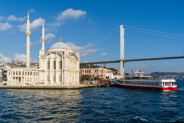 Fototapeta na wymiar Ortakoy District view from Bosphorus in Istanbul.