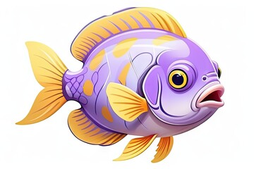 Tropical delight: Colorful purple yellow fish illustration against a clean white backdrop.