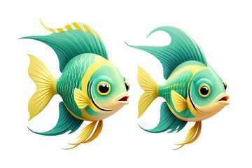 Fototapeta premium Aquarium vibes:Two Tropical fish illustration on a white canvas.