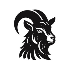 logotype of a goat, black and white, small size, isolated	
