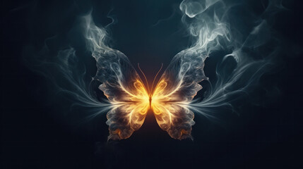 Magical creature butterfly concept with copy space on black background