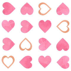 Valentine seamless pattern with watercolor pink hearts
