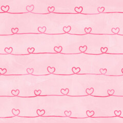 Valentine seamless pattern with watercolor pink hearts