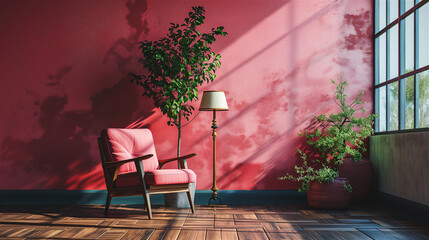 Simplistic interior design with armchair and lamp