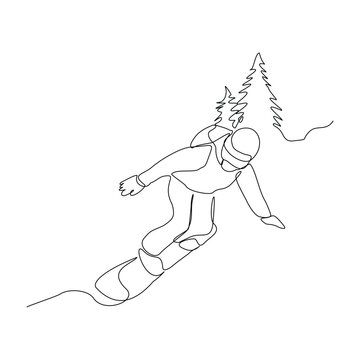 line art snowboarder riding down mountain clip art preview