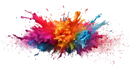Foto auf Glas Multicolored holi powder  explosion, rainbow colors, transparent background, Generative ai © The Deep Designer
