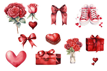 Valentine's day sticker set with red romantic items