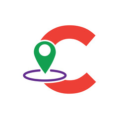 Map pin location logo combine with letter C vector template