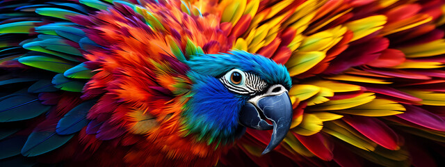 Fototapeta premium Nature's Palette: Raindrops on a Rainbow Parrot