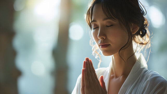 Portrait of beautiful asian women breathing and doing meditation