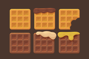 belgian waffles cartoon in set front view