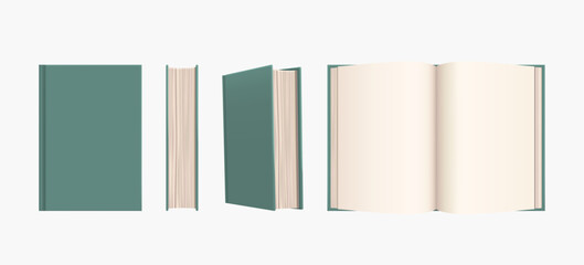 green color realistic book isolated in set