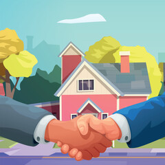 handshake in front of cute small house