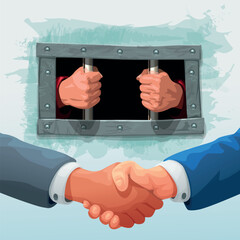 handshake in front of human in cell