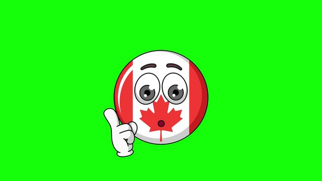 Animation of flag of canada cartoon with a shushing face, finger over pursed lips