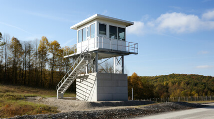 Barbed wire fence with watchtower border