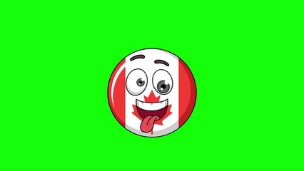 Funny face animation of flag of canada cartoon, mascot on a greenscreen