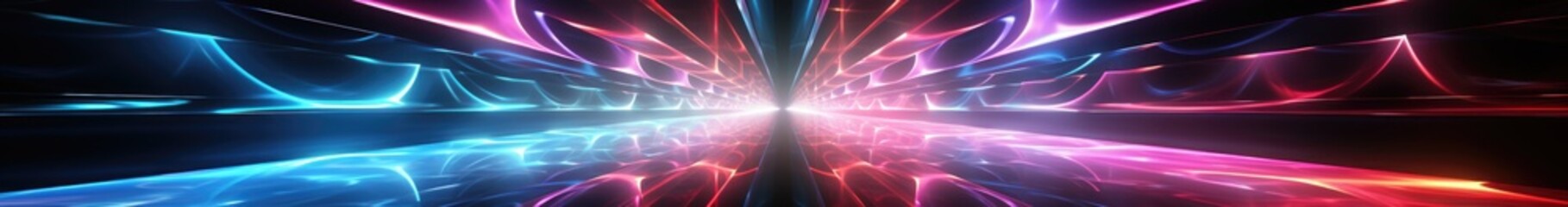 3d render, abstract pink blue projector, neon light over black background. Square geometric shape glowing. Laser show illumination. Disco rays, colorful beam