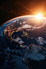 Fototapeta na wymiar Planet earth and sun from outer space