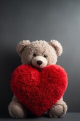teddy bear hugging a heart on a grey background