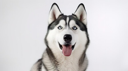 Cute little siberian husky dog on white background, with empty copy space