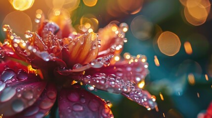 Close-Up of a Flower with Glistening Water Droplets