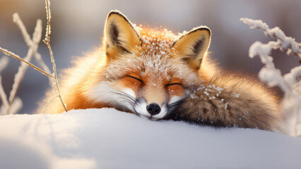 Frosty Fox Napping Nook: Hibernating Vixen in Winter