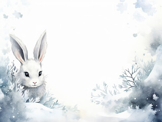 白いウサギと森の背景のイラスト　Generative AI