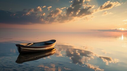 Small Boat Floating on Calm Waters