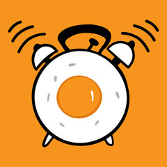 alarm clock outline and Fried egg, breakfast vector illustration. Concept for breakfast menu, cafe, restaurant. Logo design template. Food background. Cartoon doodle style