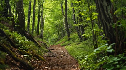 Obraz premium A Serene Dirt Path Surrounded by Lush Greenery
