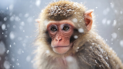 Snowy Simian Serenity: Monkey in the Winter Wonderland