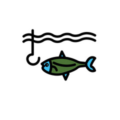 Fish Hook Sea Filled Outline Icon