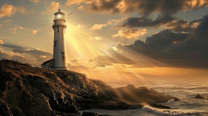 A Majestic Lighthouse Guiding Ships Through the Stormy Seas