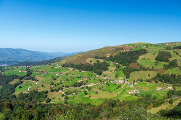 Panoramic view of the Pas Valleys, Miera Valley. Cantabria, Spain.