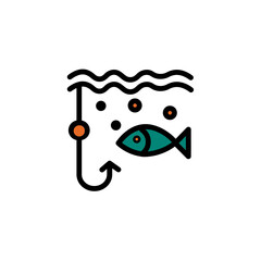 Fish Fishing Hook Filled Outline Icon