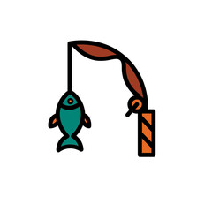Fishing Pole Rod Filled Outline Icon