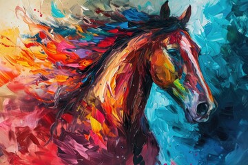 An elegant equine captured in vibrant acrylic strokes, bringing life and movement to a stunning art piece