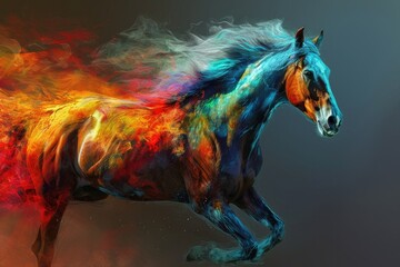 Obraz na płótnie Canvas A majestic stallion, adorned with vibrant paint, embodies the beauty of art and the wild spirit of a horse