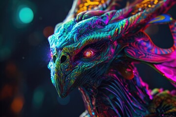 Obraz premium A stunning avian creature, with the vibrancy of a mammal, the grace of a dragon, and the majesty of a reptile, gazes intently with its brilliant eyes