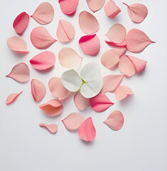 pink rose petals on a white background