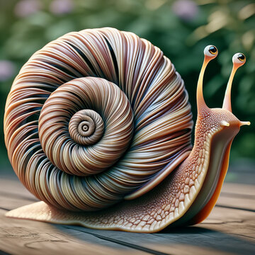 A whimsical, animated style snail with a shell that spirals into infinity.