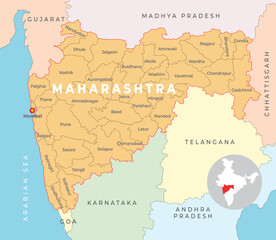 Maharashtra district map with neighbour state