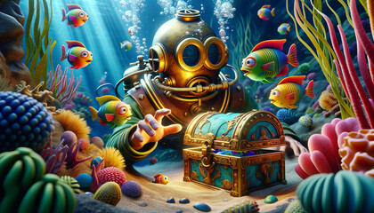 A captivating, whimsical animated art style image of an underwater scene.