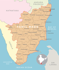 Tamil Nadu district map with neighbour state