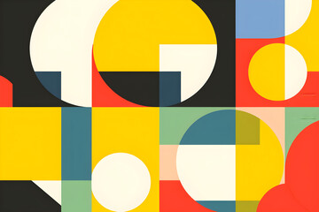 Yellow red green blue Bauhaus geometric pattern background