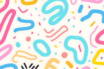 Seamless pattern, Fun colorful line doodle , cute memphis ,pastel color background