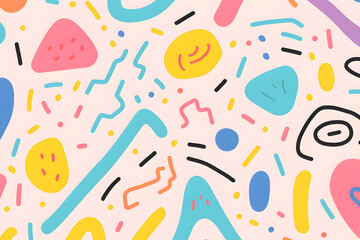 Seamless pattern, Fun colorful line doodle , cute memphis ,pastel color background