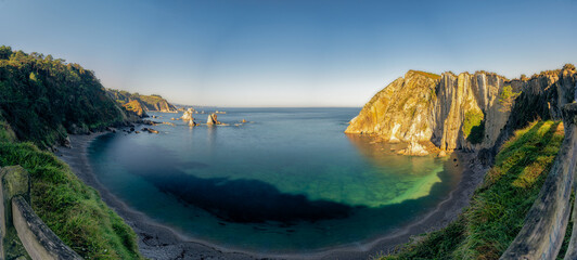 Playa del Silencio, has imposing quartzite cliffs, Cudillero Asturias, Spain