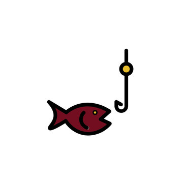 Fish Hook Rod Filled Outline Icon